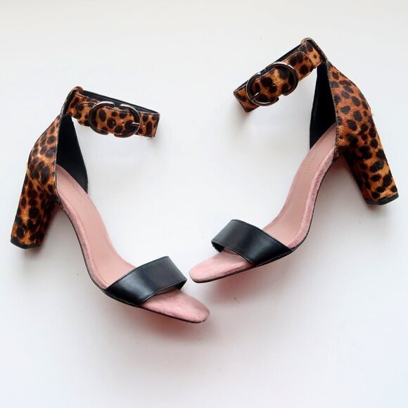 NEW Rebecca Minkoff KeminaBlack & Tan Calf Hair & Leather Ankle Strap Sandal 7